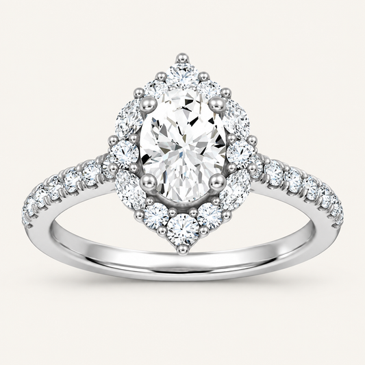 1.40CT Oval Cut Lab Grown Diamond Halo Side Stone Ring