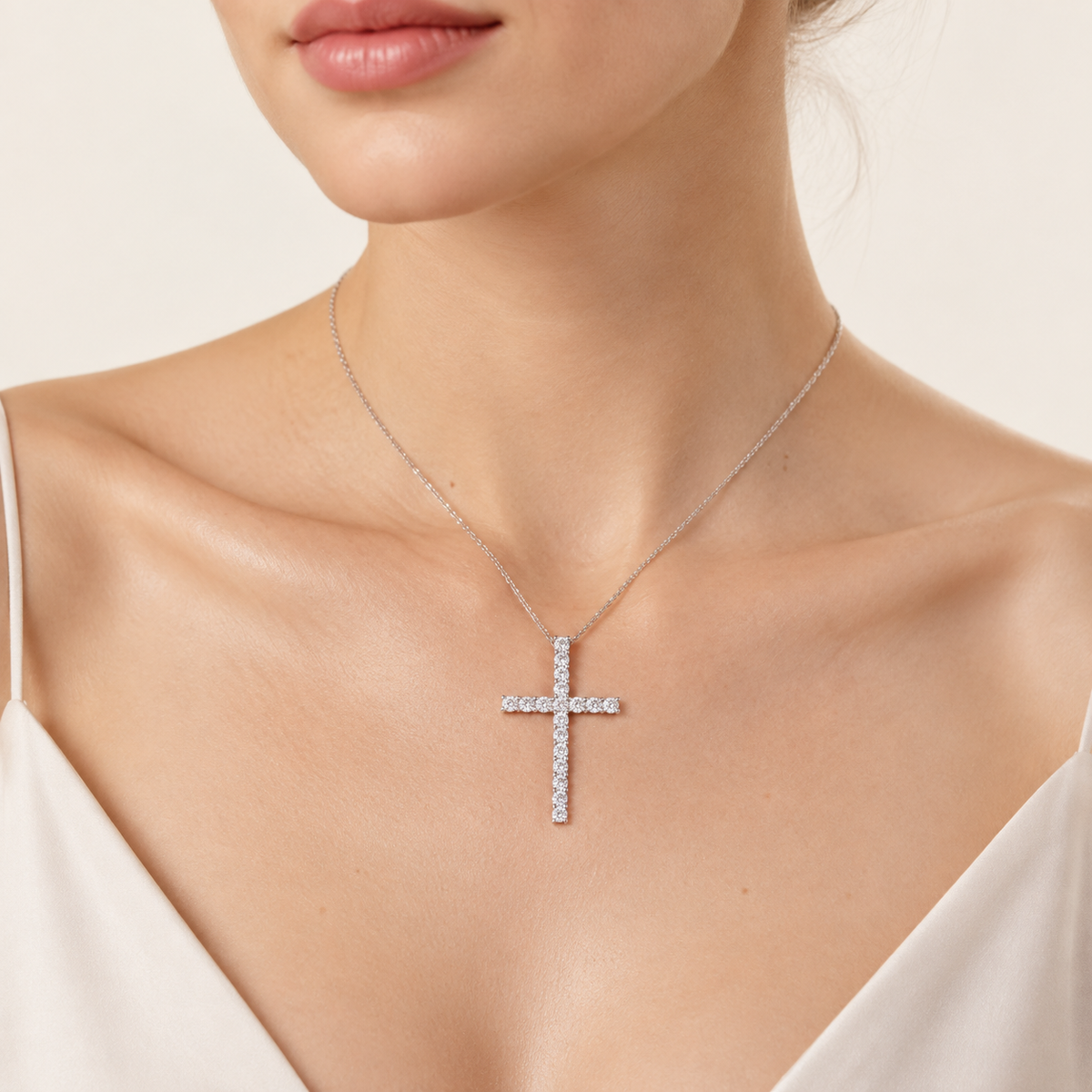 0.50CT Round Cut Certified Lab Grown Diamond Cross Pendant
