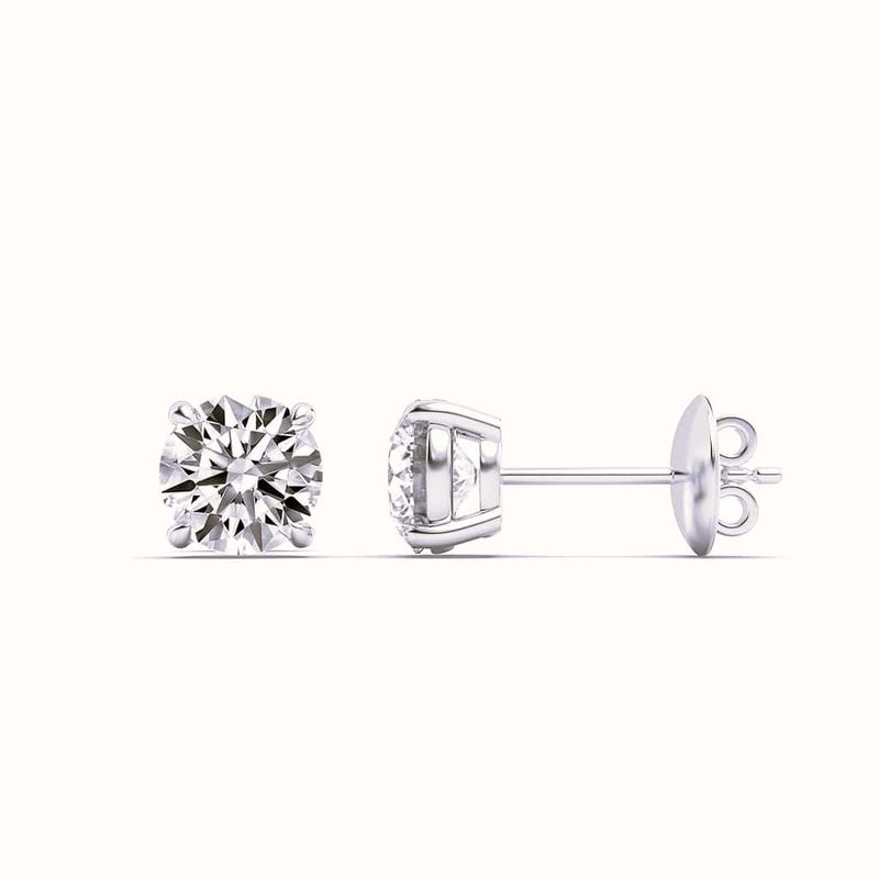 3Cttw Round Shaped Lab Grown Diamond 4 Prong Stud Earrings in 14K Gold (F/VS)