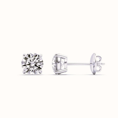 3Cttw Round Shaped Lab Grown Diamond 4 Prong Stud Earrings in 14K Gold (F/VS)