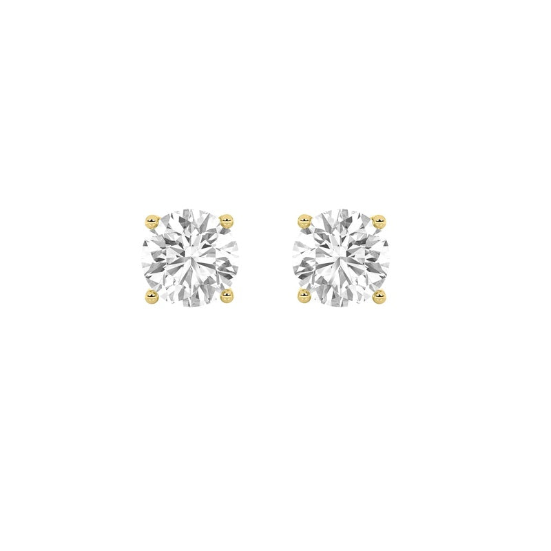 3Cttw Round Shaped Lab Grown Diamond 4 Prong Stud Earrings in 14K Gold (F/VS)