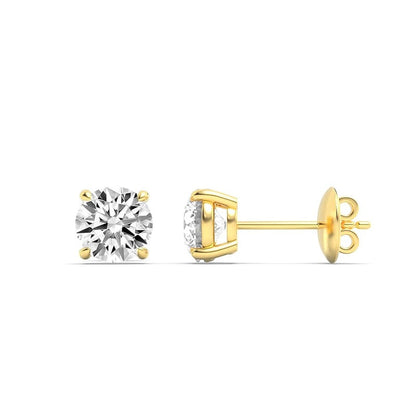 3Cttw Round Shaped Lab Grown Diamond 4 Prong Stud Earrings in 14K Gold (F/VS)
