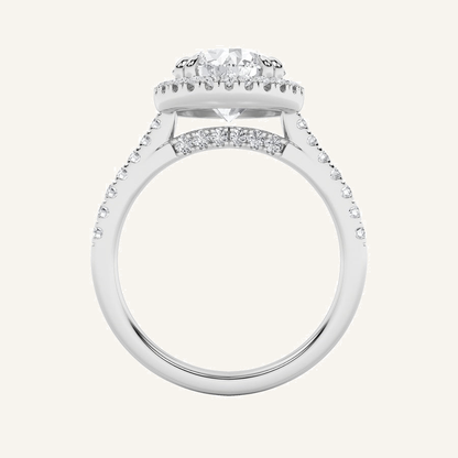 3CT Round Cut Lab Grown Diamond Halo Side Stone Ring