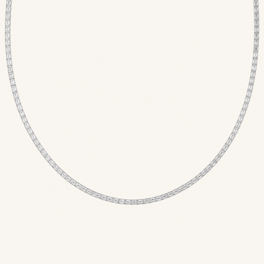 34CT Emerald Cut Lab Grown Diamond Tennis Necklace