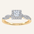 0.51CT Princess Cut Lab Grown Diamond Halo Side Stone Ring