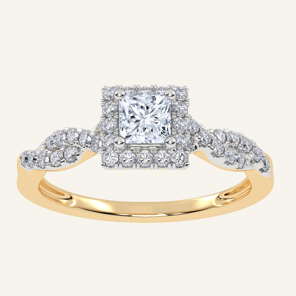 0.51CT Princess Cut Lab Grown Diamond Halo Side Stone Ring