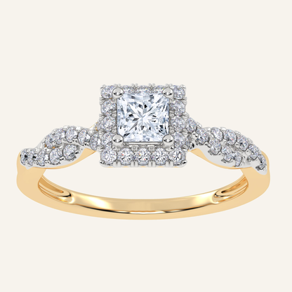 0.51CT Princess Cut Lab Grown Diamond Halo Side Stone Ring