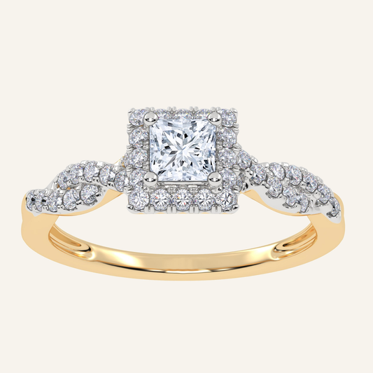 0.51CT Princess Cut Lab Grown Diamond Halo Side Stone Ring