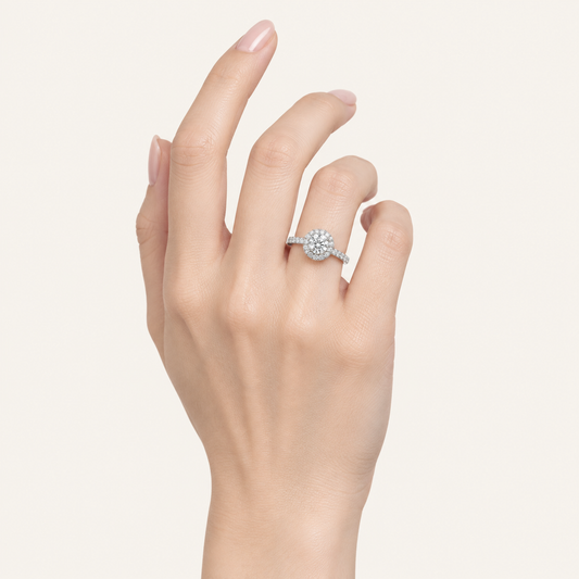 1.00CT Round Cut Lab Grown Diamond Halo Side Stone Ring