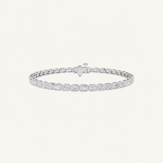 5CT Emerald Cut Lab Grown Diamond East West Bezel Set Tennis Bracelet