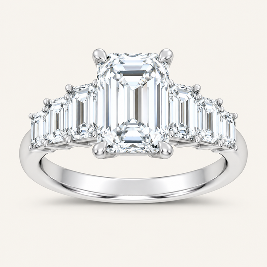 4.06CT Emerald Cut Lab Grown Diamond Side Stone Ring