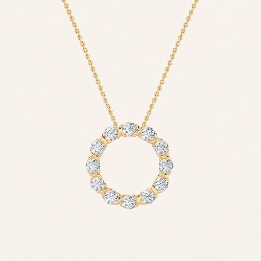 2CT Round Cut Lab Grown Diamond Circle Pendant Necklace