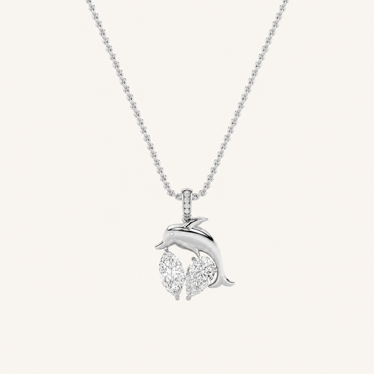 2CT Marquise Cut Lab Grown Diamond Dolphin Pendant Necklace