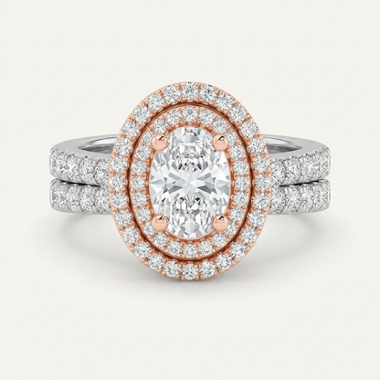2 CT Oval Cut Lab Grown Diamond Halo Side Stone Ring
