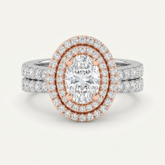 2 CT Oval Cut Lab Grown Diamond Halo Side Stone Ring
