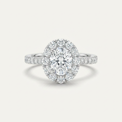 2 CT Oval Lab Grown Diamond Halo Side Stone Ring