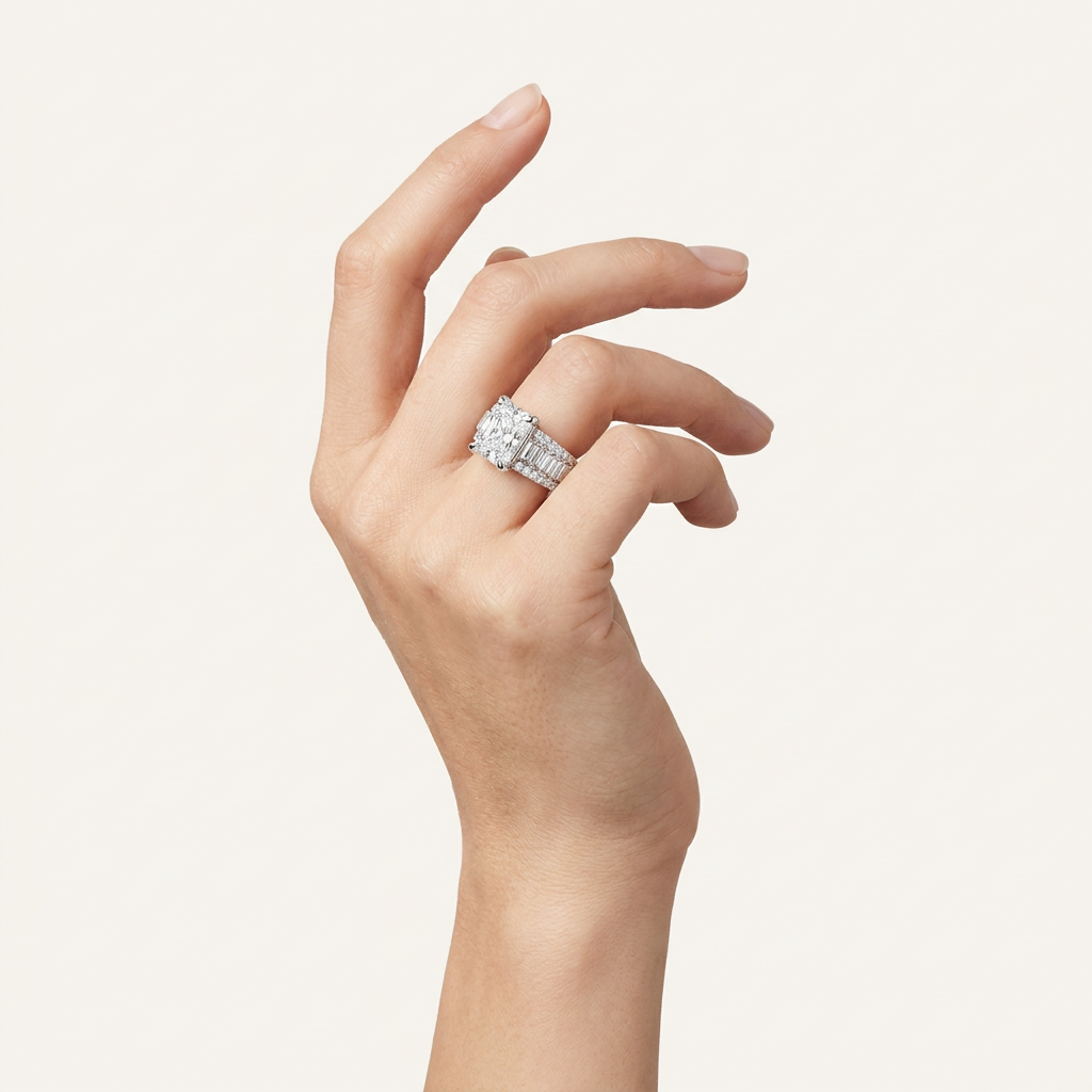 6.50CT Radiant Cut Lab Grown Diamond Side Stone ring