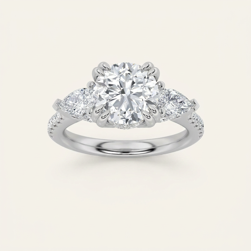 3CT Round Cut Lab Grown Diamond Three Stone Ring