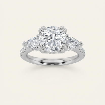 3CT Round Cut Lab Grown Diamond Three Stone Ring