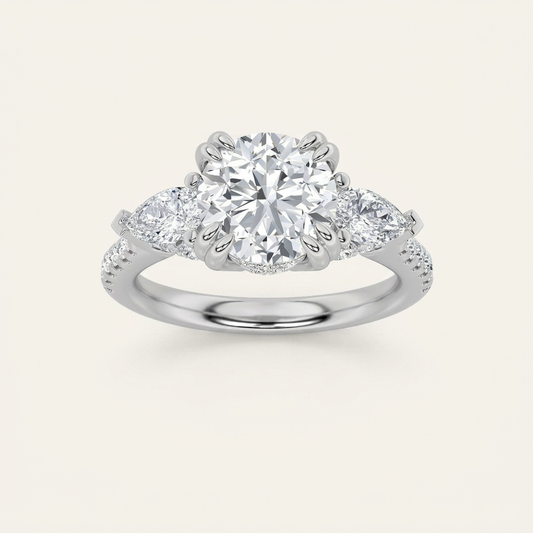 3CT Round Cut Lab Grown Diamond Three Stone Ring