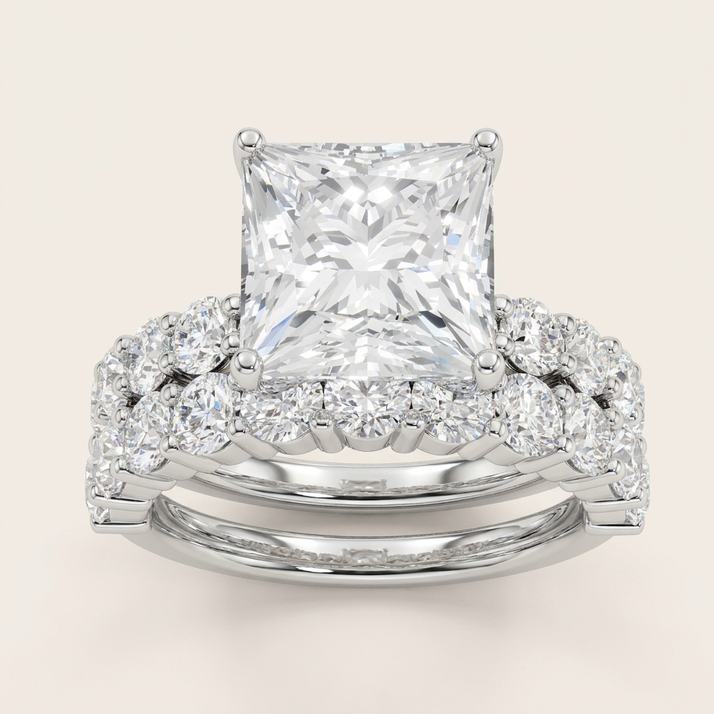 4.00CT Square Cut Lab Grown Diamond Bridal Set