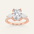 3CT Radiant Cut Lab Grown Diamond Three Stone Side Stone Ring