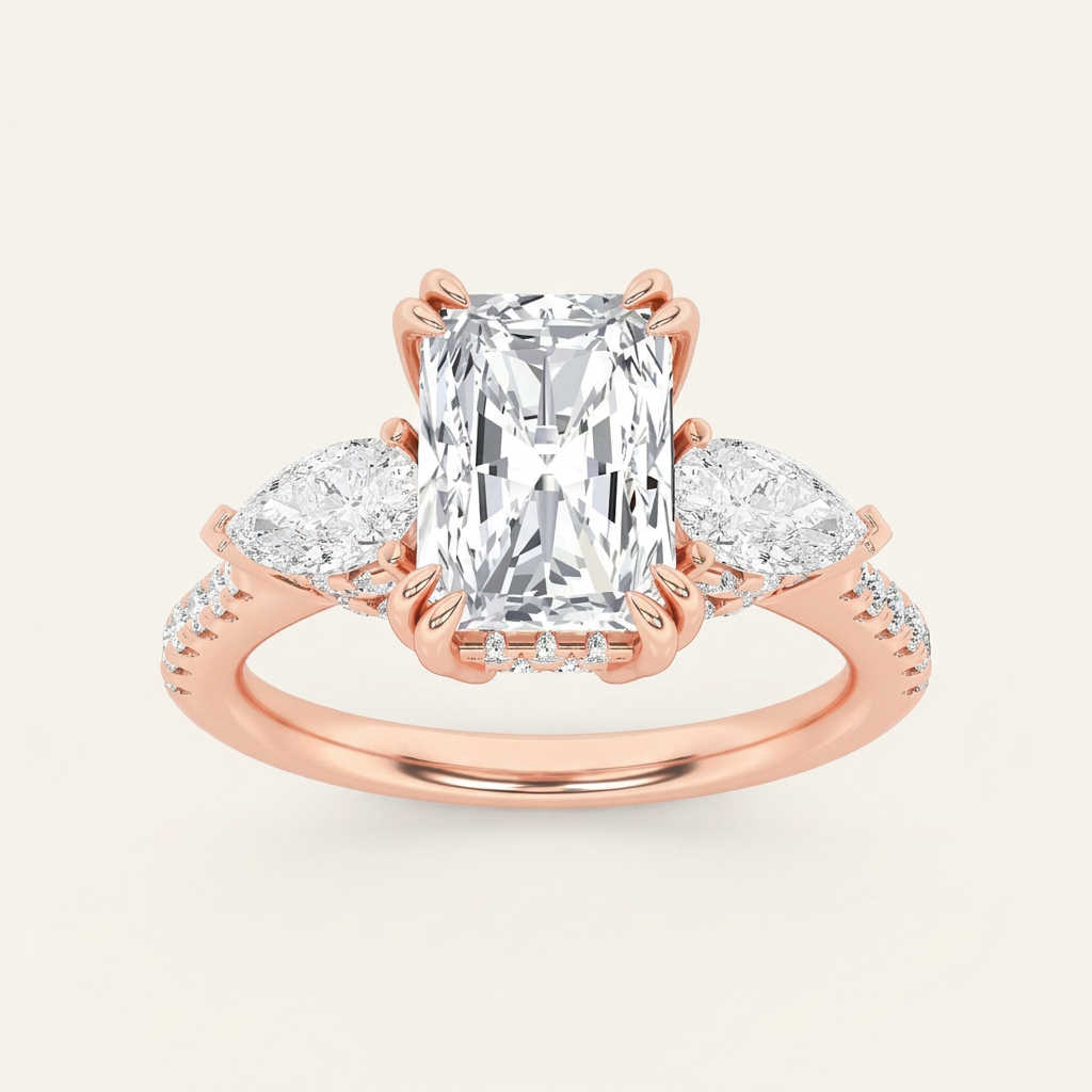 3CT Radiant Cut Lab Grown Diamond Three Stone Side Stone Ring
