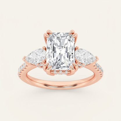 3CT Radiant Cut Lab Grown Diamond Three Stone Side Stone Ring