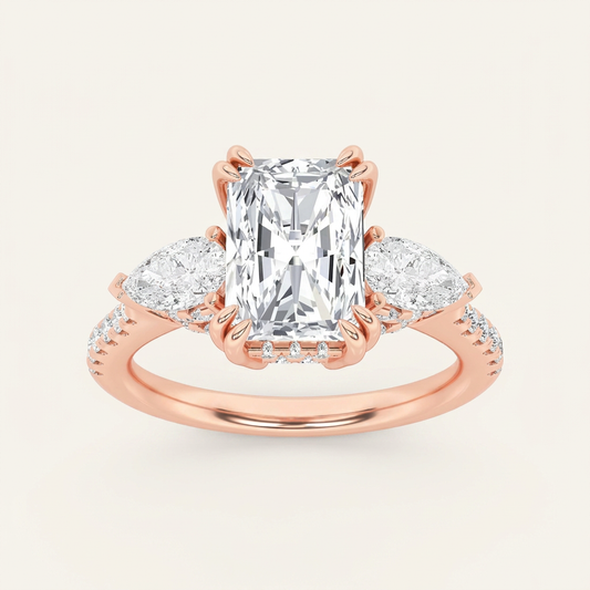 3CT Radiant Cut Lab Grown Diamond Three Stone Side Stone Ring