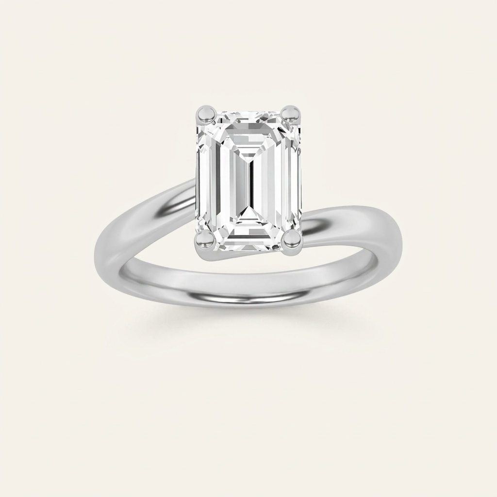 2CT Emerald Cut Lab Grown Diamond Solitaire Ring