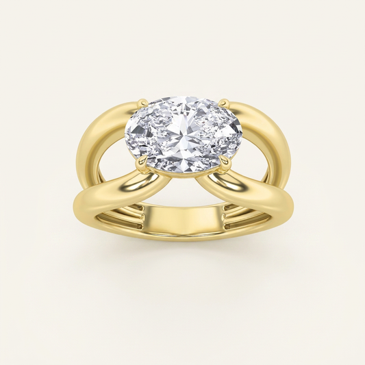 2CT Oval Cut Lab Grown Diamond East West Solitaire Ring