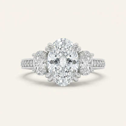 3CT Oval Cut Lab Grown Diamond Three Stone Side Stone Ring