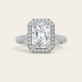 3CT Radiant Cut Lab Grown Diamond Halo Side Stone Ring