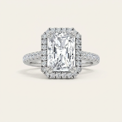 3CT Radiant Cut Lab Grown Diamond Halo Side Stone Ring