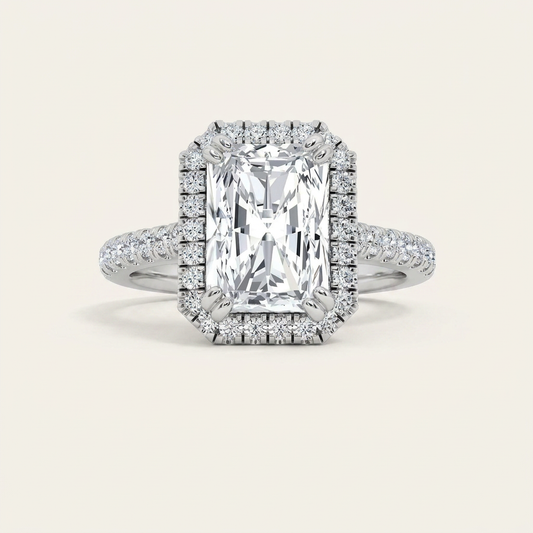 3CT Radiant Cut Lab Grown Diamond Halo Side Stone Ring