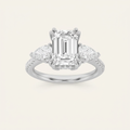 3CT Emerald Cut Lab Grown Diamond Three Stone Side Stone Ring