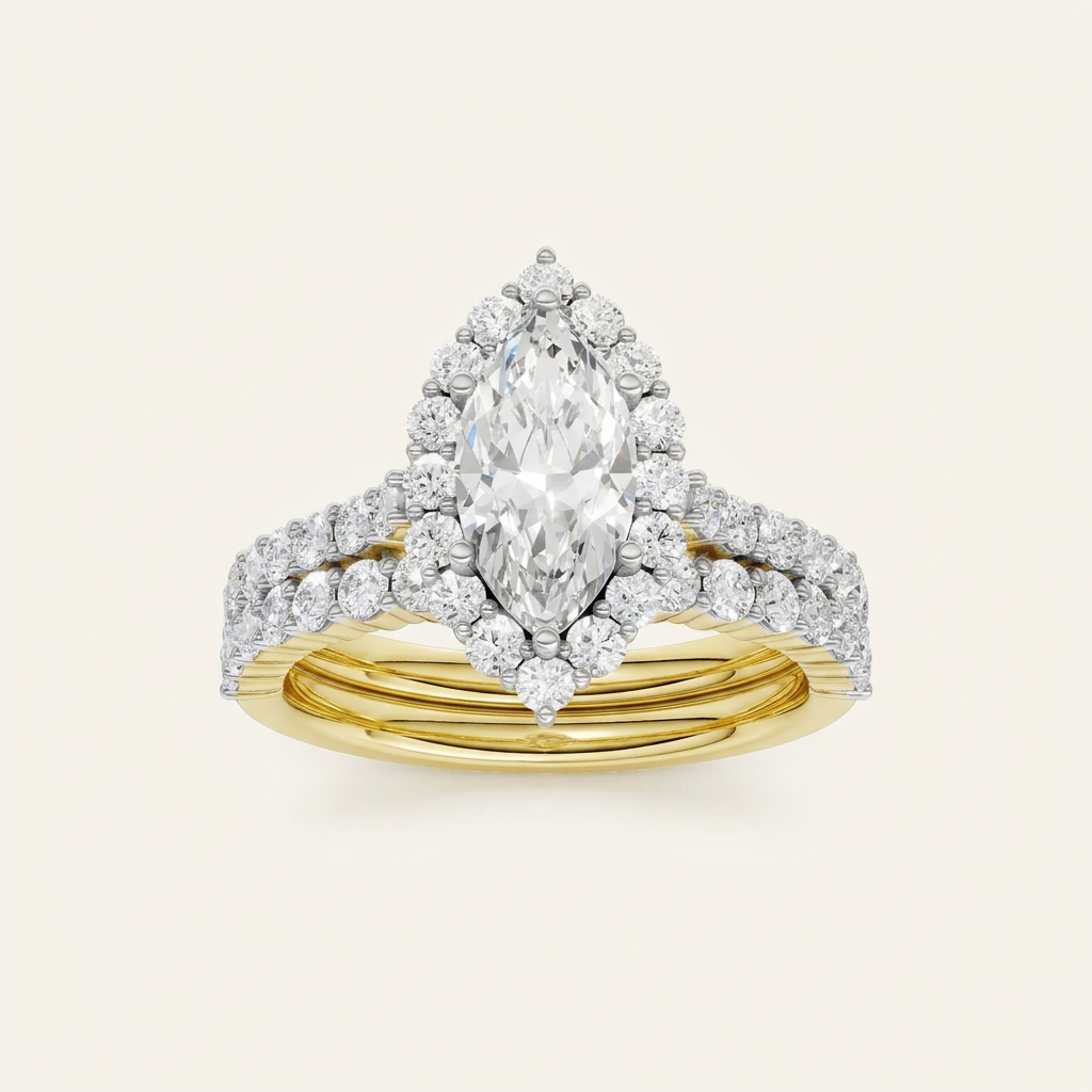 4.00CT Marquise Cut Lab Grown Diamond Halo Bridal Set
