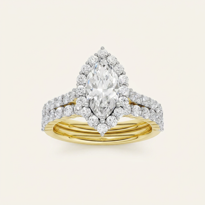 4.00CT Marquise Cut Lab Grown Diamond Halo Bridal Set