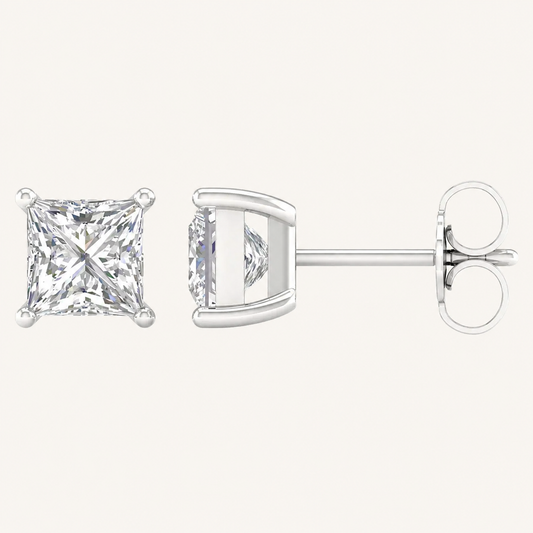1.00 CT Princess Cut Round Diamond Lab Grown Earrings