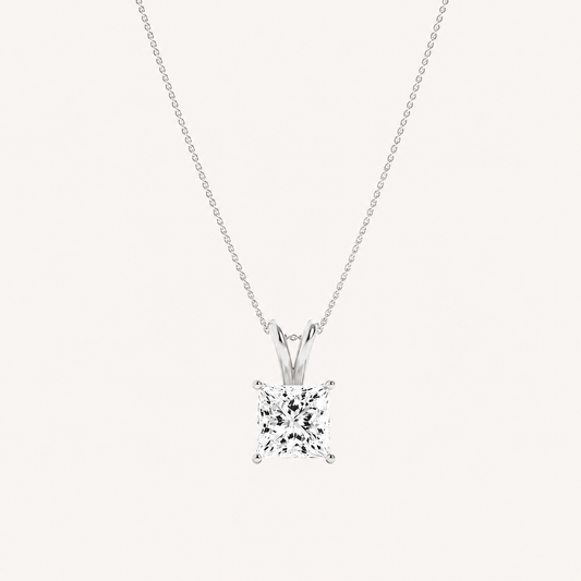 1CT Princess Cut Lab Grown Diamond Split Bale Oendant Necklace