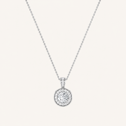 1.25CT Round Cut Lab Grown Diamond Halo Pendant Necklace