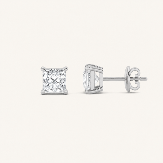 3CT Princess Cut Lab Grown Diamond Classic Basket Set Stud Earrings