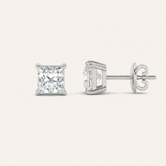 2CT Princess Cut Lab Grown Diamond Classic Basket Set Stud Earrings