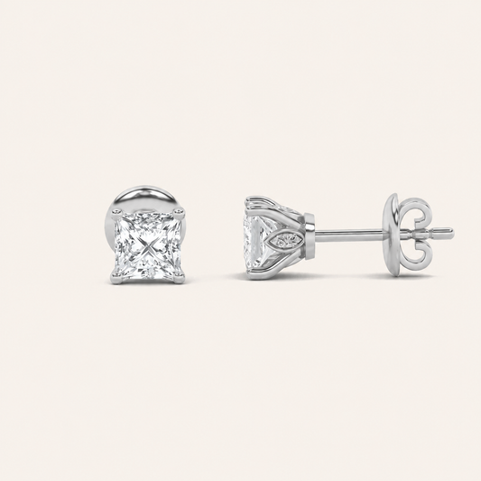 2CT Princess Cut Lab Grown Diamond Tulip Head Stud Earrings
