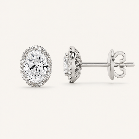 1CT Oval Cut Lab Grown Diamond Halo Stud Earrings