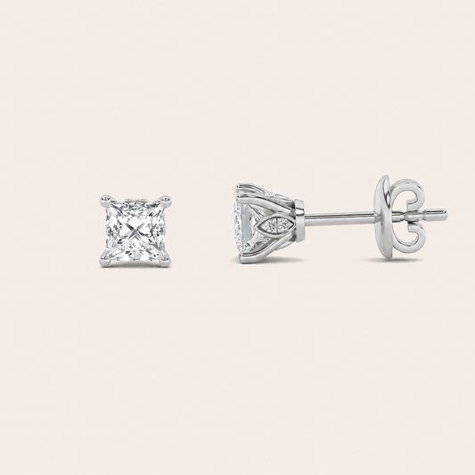 3CT Princess Cut Lab Grown Diamond Tulip Head Stud Earrings