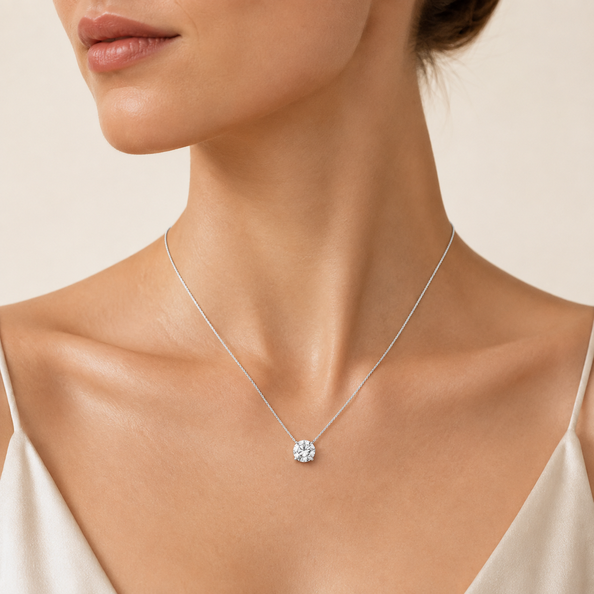 2CT Round Cut Lab Grown Diamond Pendant Necklace