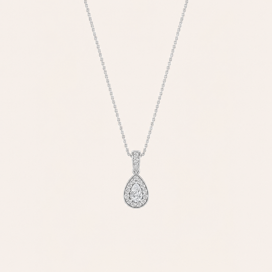 1.3CT Pear Cut Lab Grown Diamond Halo Pendant Necklace