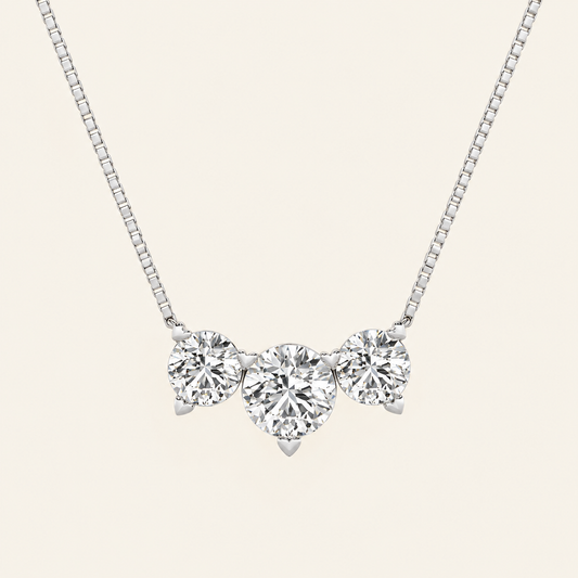 2CT Round Cut Lab Grown Diamond Three Stone Necklace
