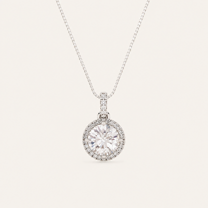 3CT Round Cut Lab Grown Diamond Halo Pendant Necklace